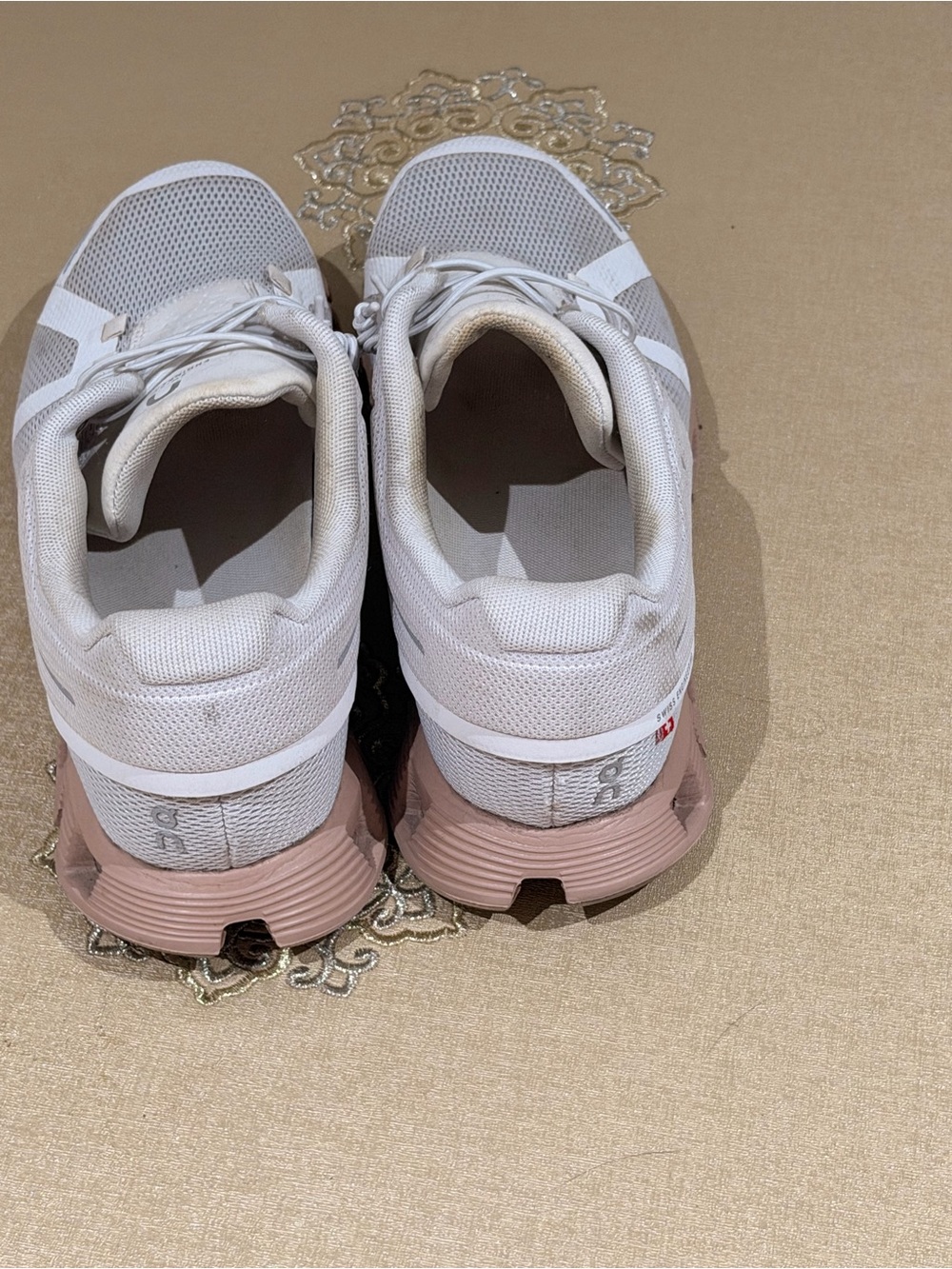 On Cloud Women’s Athletic Shoes - Light Gray with Pink Sole - Picture 3 of 8